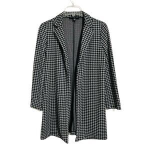 Joan Vass New York Houndstooth Blazer Size S Black Gray Longline Stretch Office